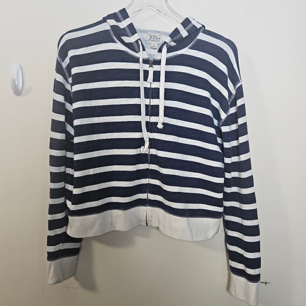 J.Crew Vintage cotton terry cropped hoodie in stripe AU079 Size Small